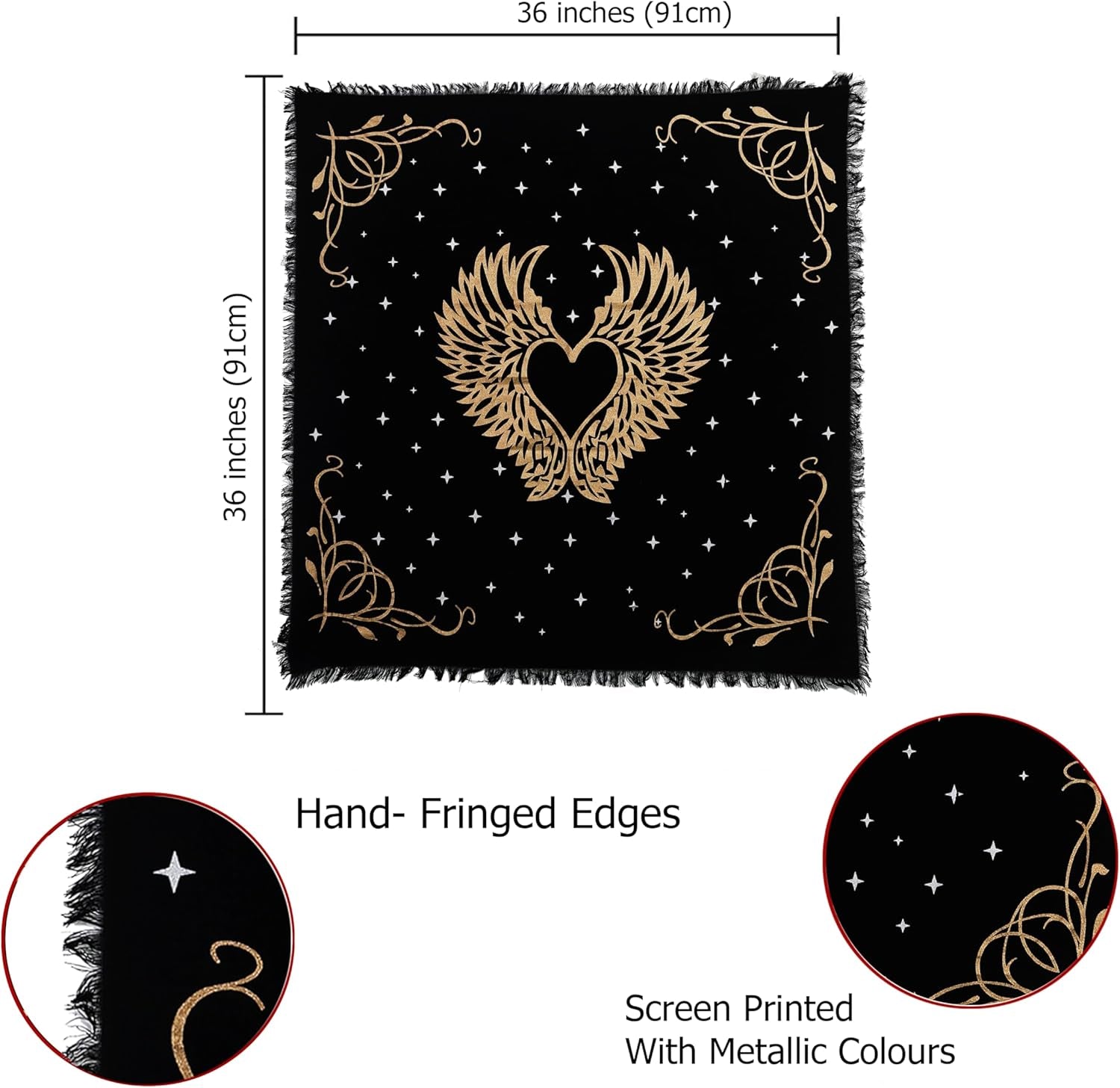 Altar Cloth Angel Wings Gold Silver 36X36 Inches Square Spiritual Cloth