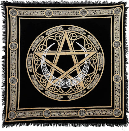 Altar Cloth Crescent Pentagram Witchcraft Alter Tarot Spread Top Cloth Wiccan Square Spiritual 36 by 36 Sacred Crescent Pentagram