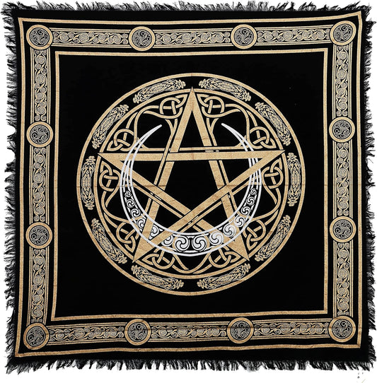 Altar Cloth Crescent Pentagram Witchcraft Alter Tarot Spread Top Cloth Wiccan Square Spiritual 36 by 36 Sacred Crescent Pentagram