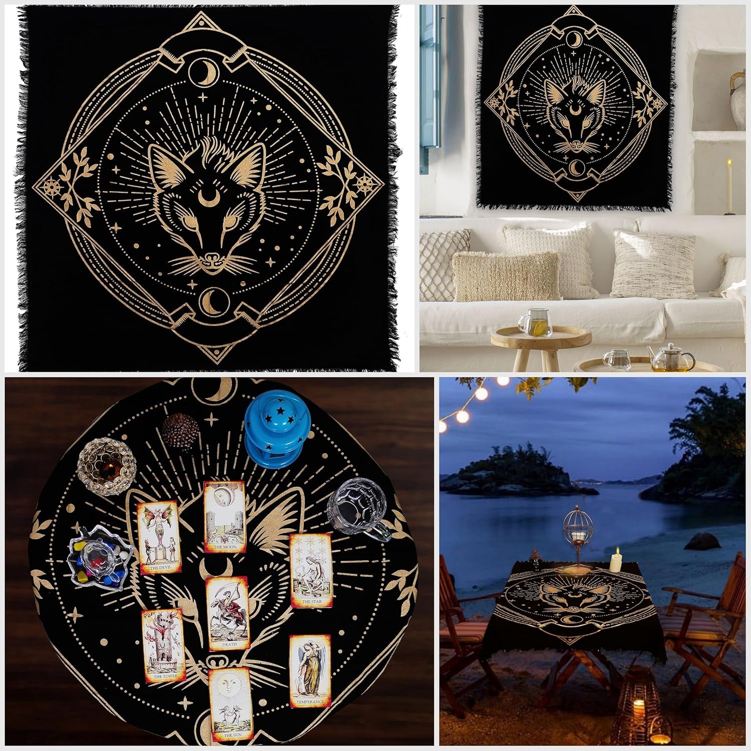 Alter Golden Wolf Altar Cloth, Unique Wolf Black Gold Table Cloth 36X36 Inches Cotton Fabric Royal Altar Cloth (Wolf)