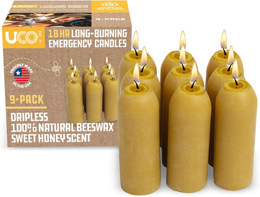 12-Hour Natural Beeswax Long-Burning Candles for  Candle Lanterns and Emergency Preparedness, Made in USA