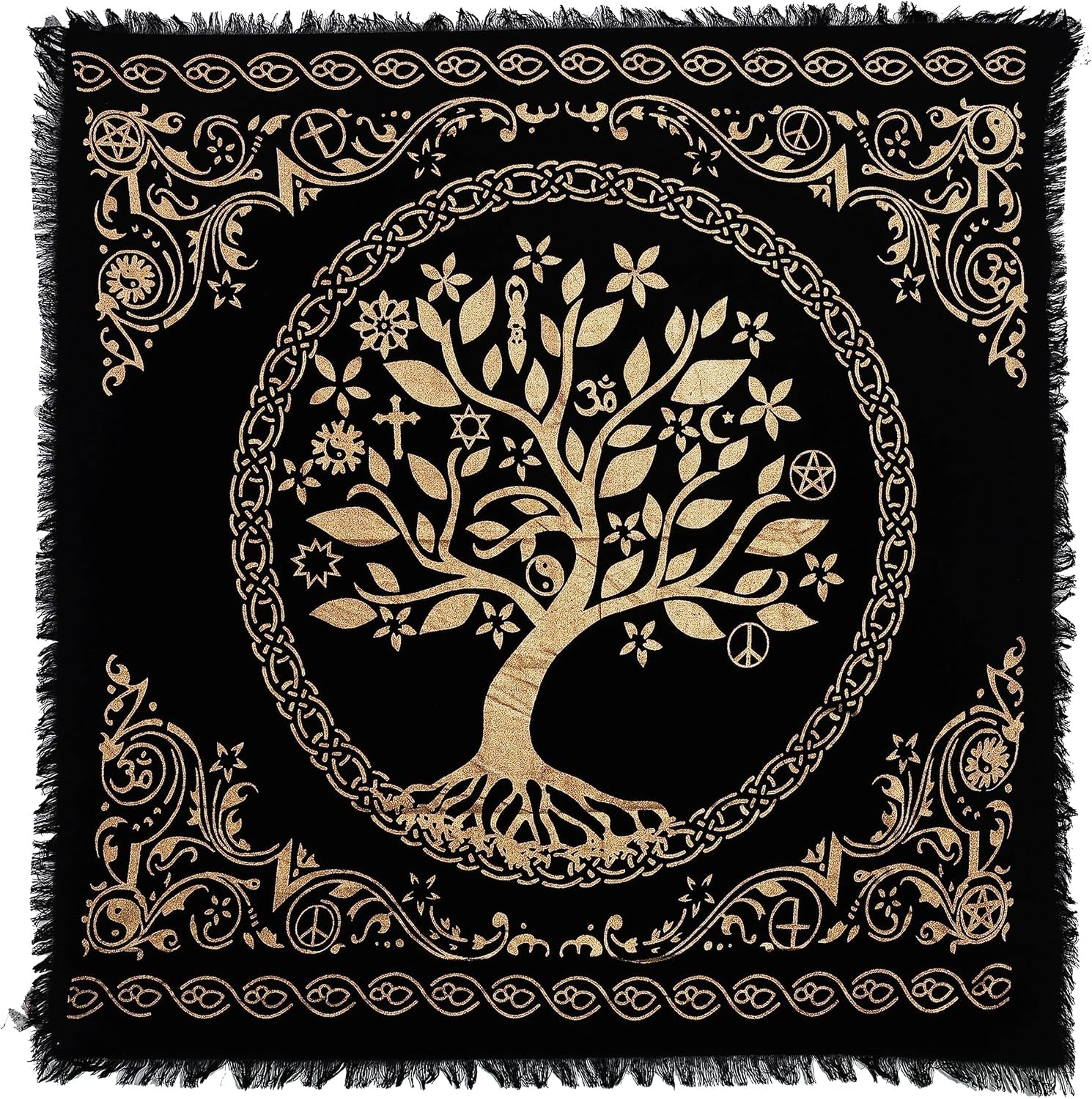 Altar Cloth Celtic Treeof Life Tentacle Triquetra Pagan Flannel Witchcraft Alter Tarot Spread Top Cloth Wiccan Square Spiritual 36 by 36 Sacred(Tree of Life)