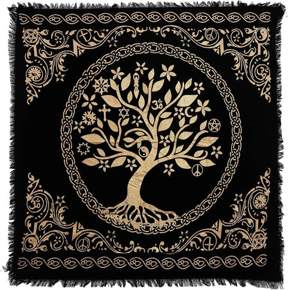 Altar Cloth Celtic Treeof Life Tentacle Triquetra Pagan Flannel Witchcraft Alter Tarot Spread Top Cloth Wiccan Square Spiritual 36 by 36 Sacred(Tree of Life)