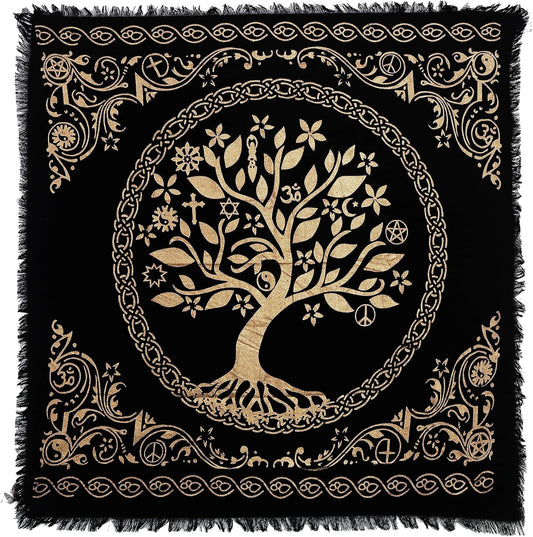 Altar Cloth Celtic Treeof Life Tentacle Triquetra Pagan Flannel Witchcraft Alter Tarot Spread Top Cloth Wiccan Square Spiritual 36 by 36 Sacred(Tree of Life)
