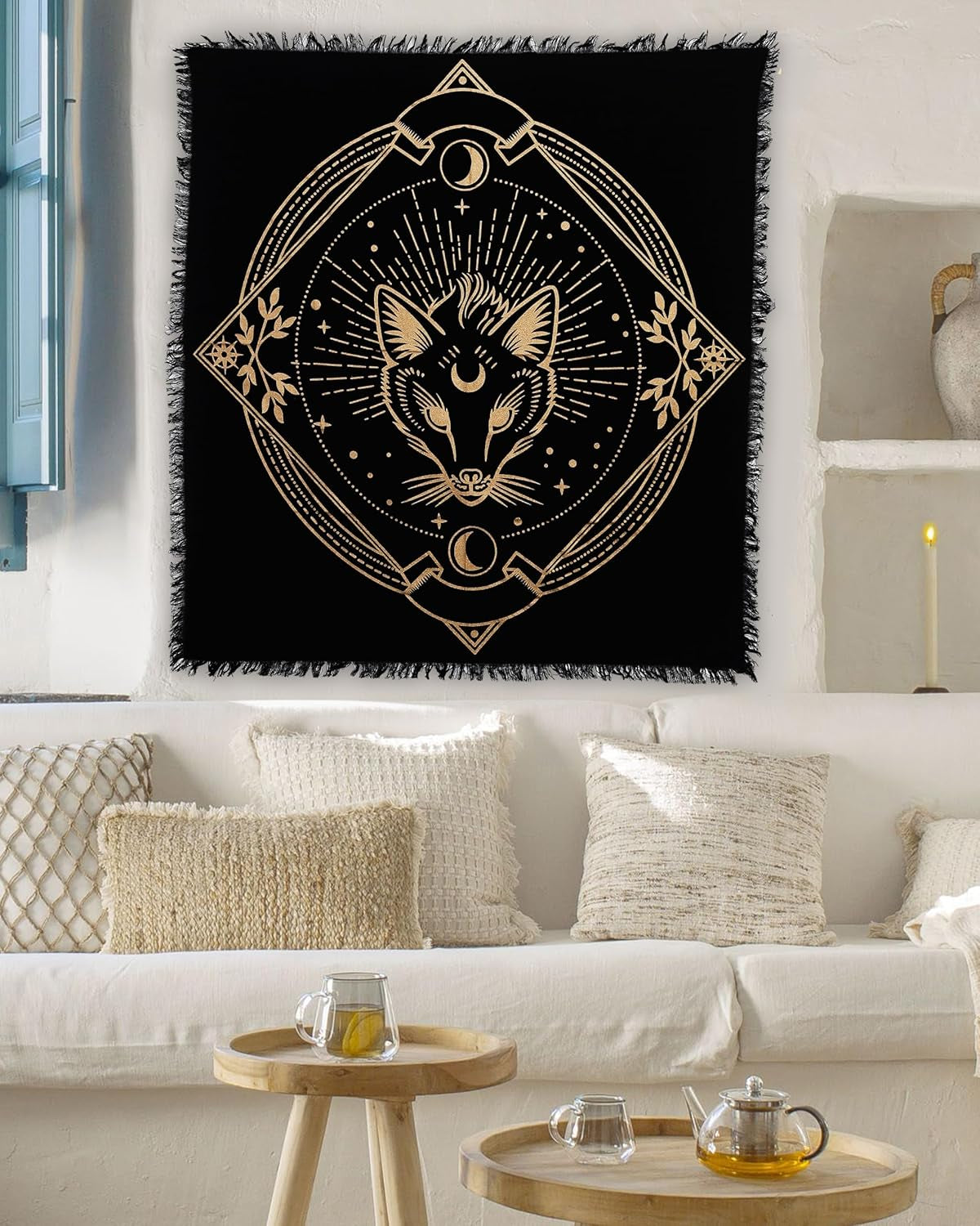 Alter Golden Wolf Altar Cloth, Unique Wolf Black Gold Table Cloth 36X36 Inches Cotton Fabric Royal Altar Cloth (Wolf)
