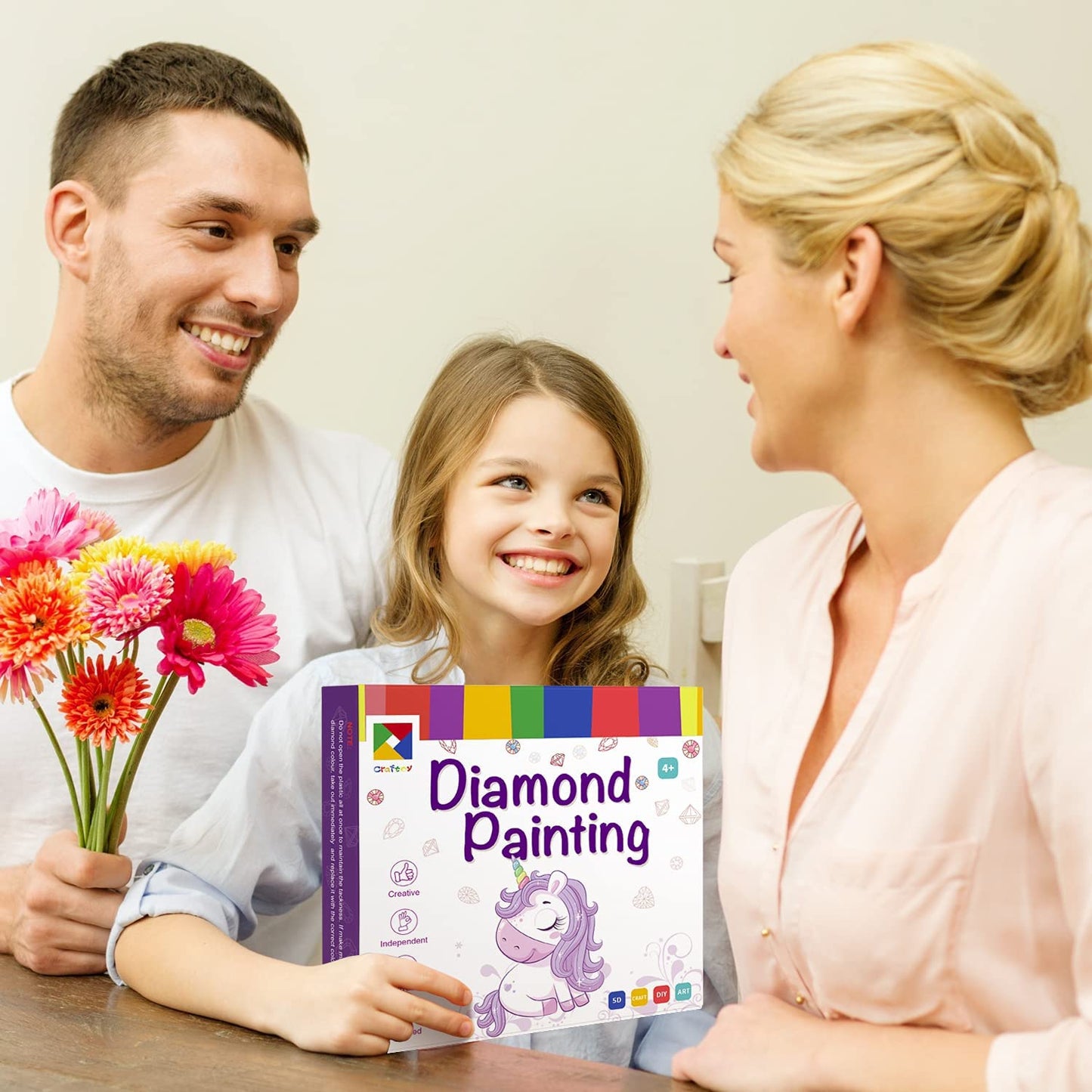5D Diamond Painting Kits for Kids 7.1‘’ X 7.1‘’ Wooden Frame Diamond Arts and Crafts for Kids Mosaic Gem Stickers by Number Kits DIY Painting Arts Crafts Supply Set Embroidery Gift (F-Unicorn)