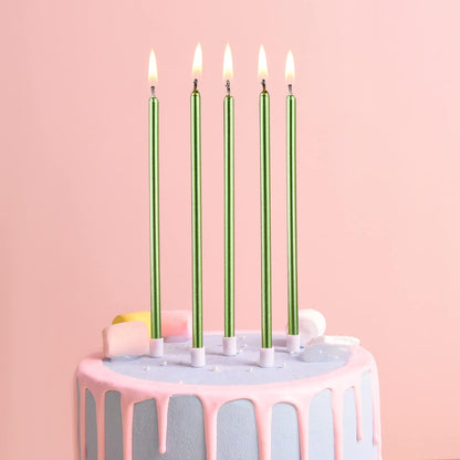 Green Long Thin Metallic Birthday Candles, Cake Candles, Birthday Parties, Wedding Decorations, Party Candles