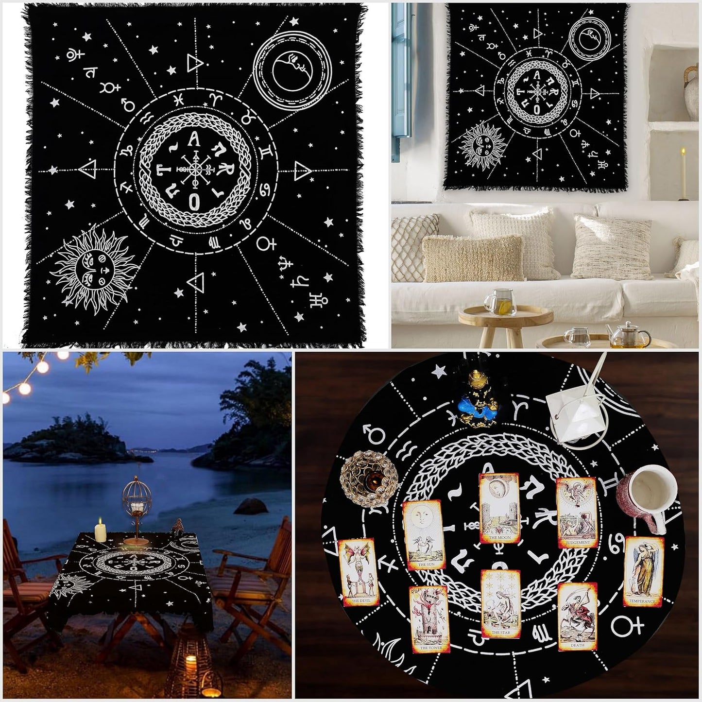 Altar 12 Constellation Astrology Zodiac Premium Witchcraft Alter Tarot Spread Wiccan Ritual Large Sacred Cloth (12 Constellation)
