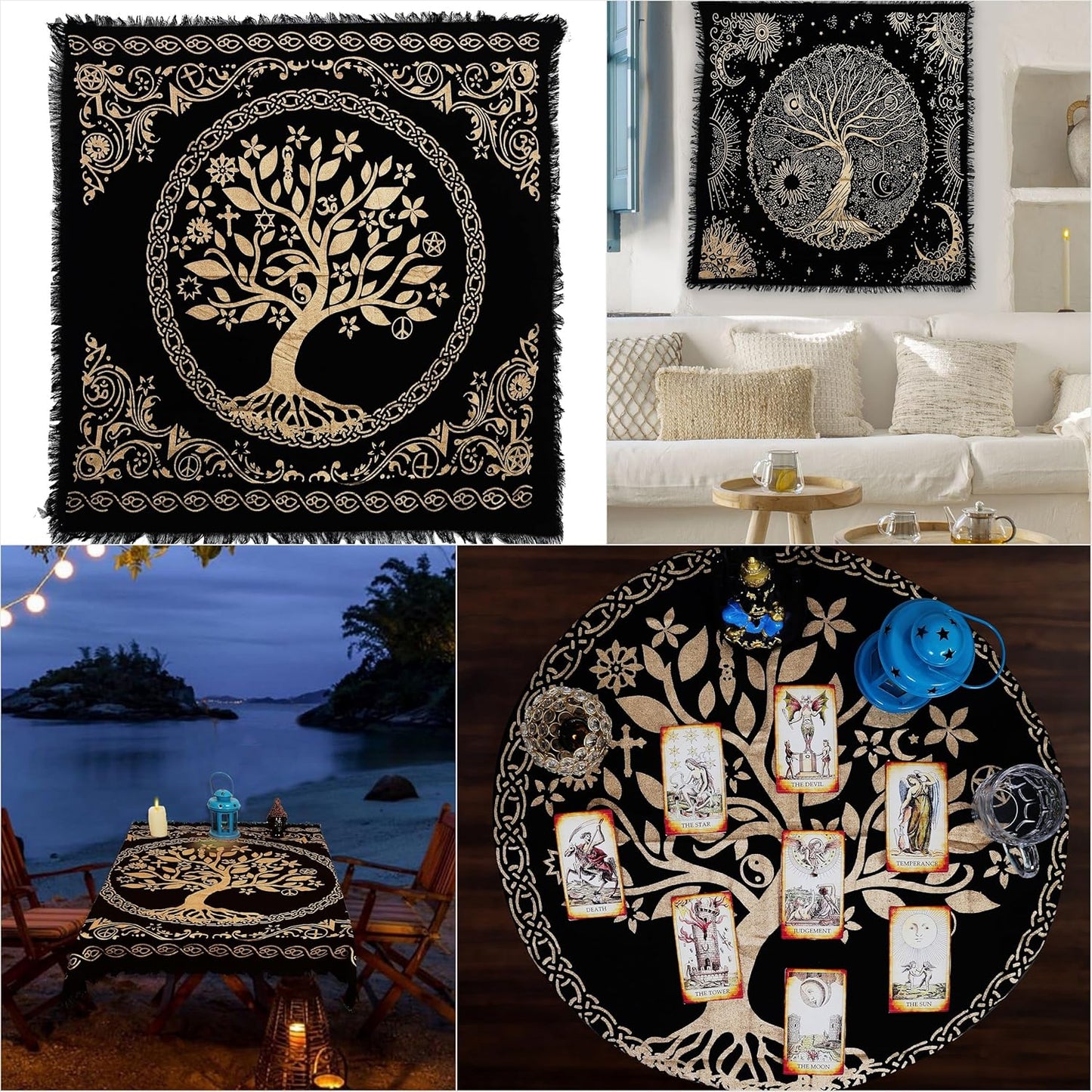 Altar Cloth Celtic Treeof Life Tentacle Triquetra Pagan Flannel Witchcraft Alter Tarot Spread Top Cloth Wiccan Square Spiritual 36 by 36 Sacred(Tree of Life)