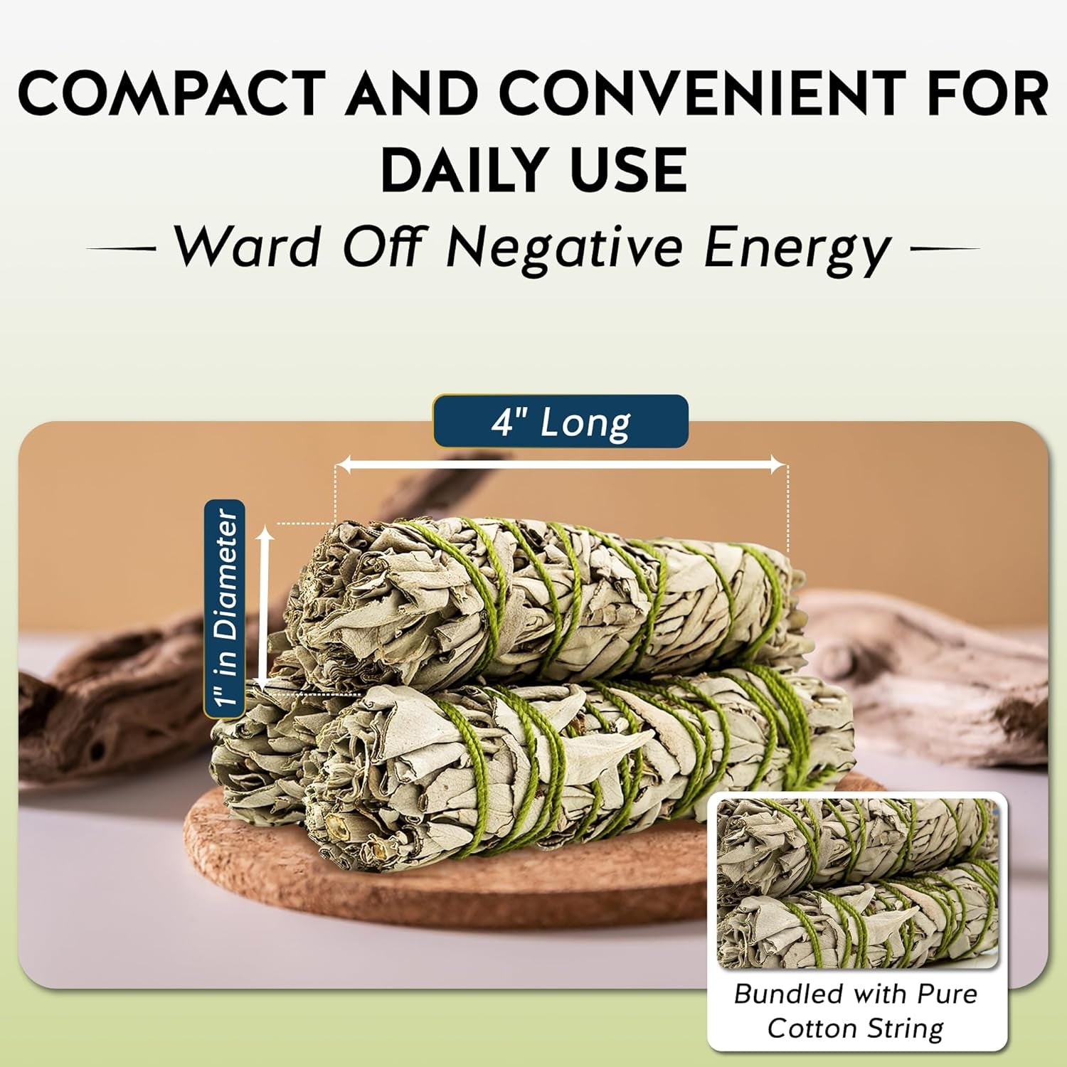 White Sage Smudge Stick Set – 3-Pack of 4-Inch Bundles for Home Cleansing, Meditation Rituals, Energy Clearing, Witchcraft Tools, Spiritual Gifts, Yoga, Altar, and Smudging