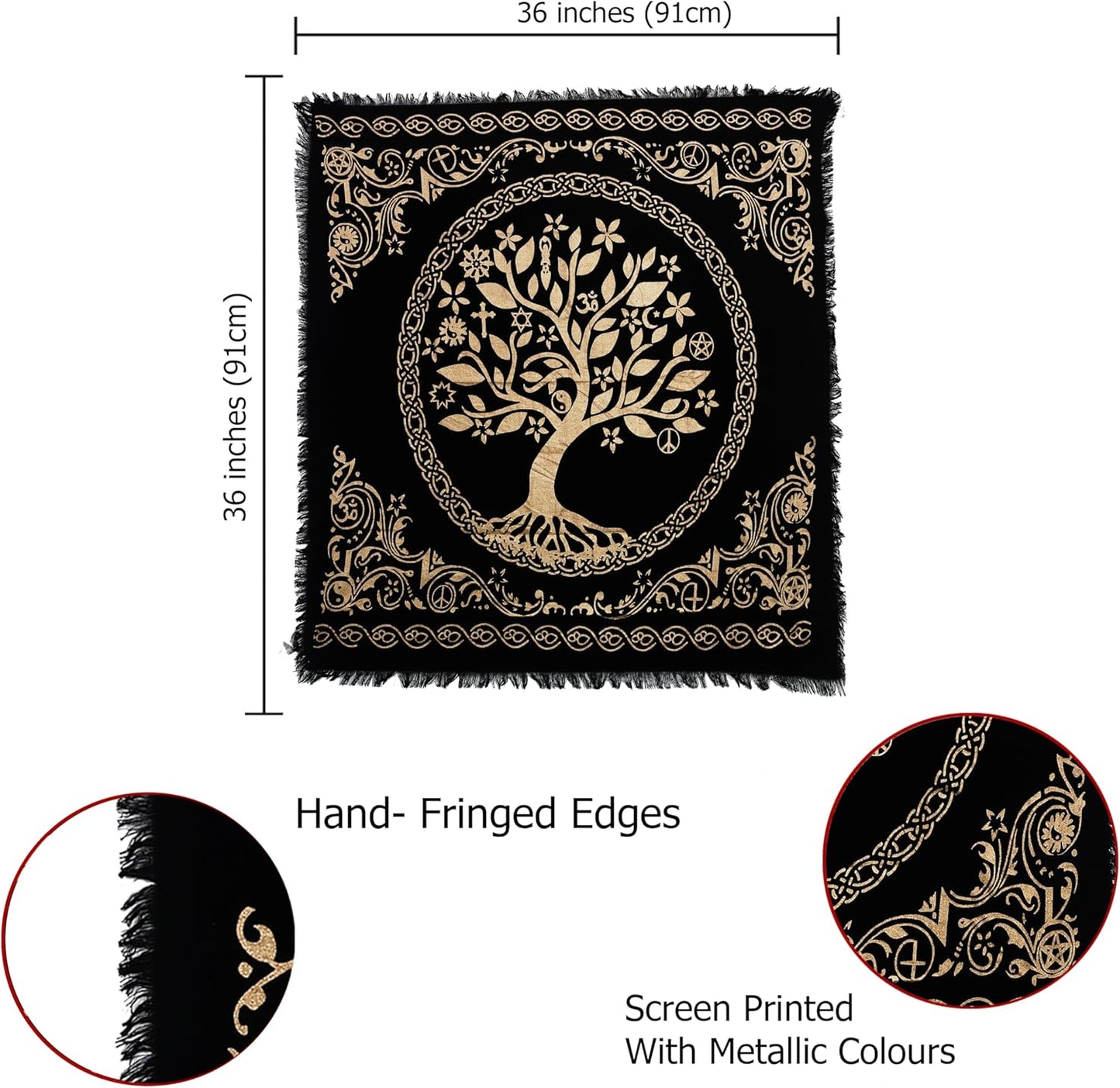Altar Cloth Celtic Treeof Life Tentacle Triquetra Pagan Flannel Witchcraft Alter Tarot Spread Top Cloth Wiccan Square Spiritual 36 by 36 Sacred(Tree of Life)