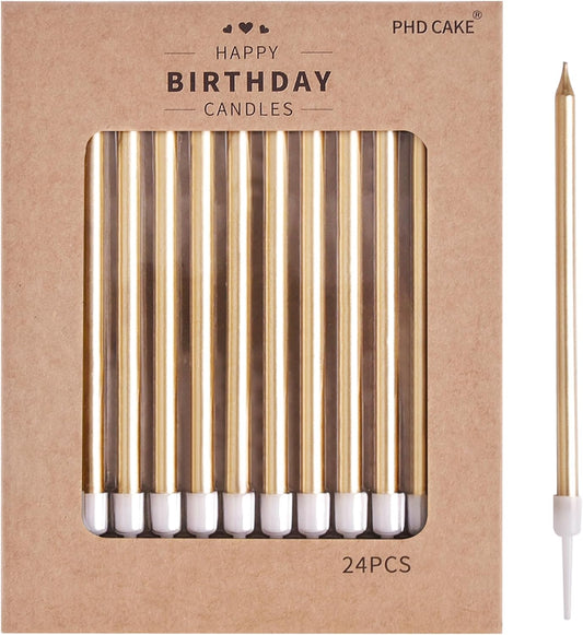 Champagne Gold Long Thin Metallic Birthday Candles, Cake Candles, Birthday Parties, Wedding Decorations, Party Candles